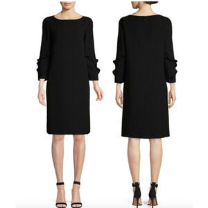 Lafayette 148 Dress Small Abigail Black Crepe Ruffle 3/4 Sleeve Shift Mini $598